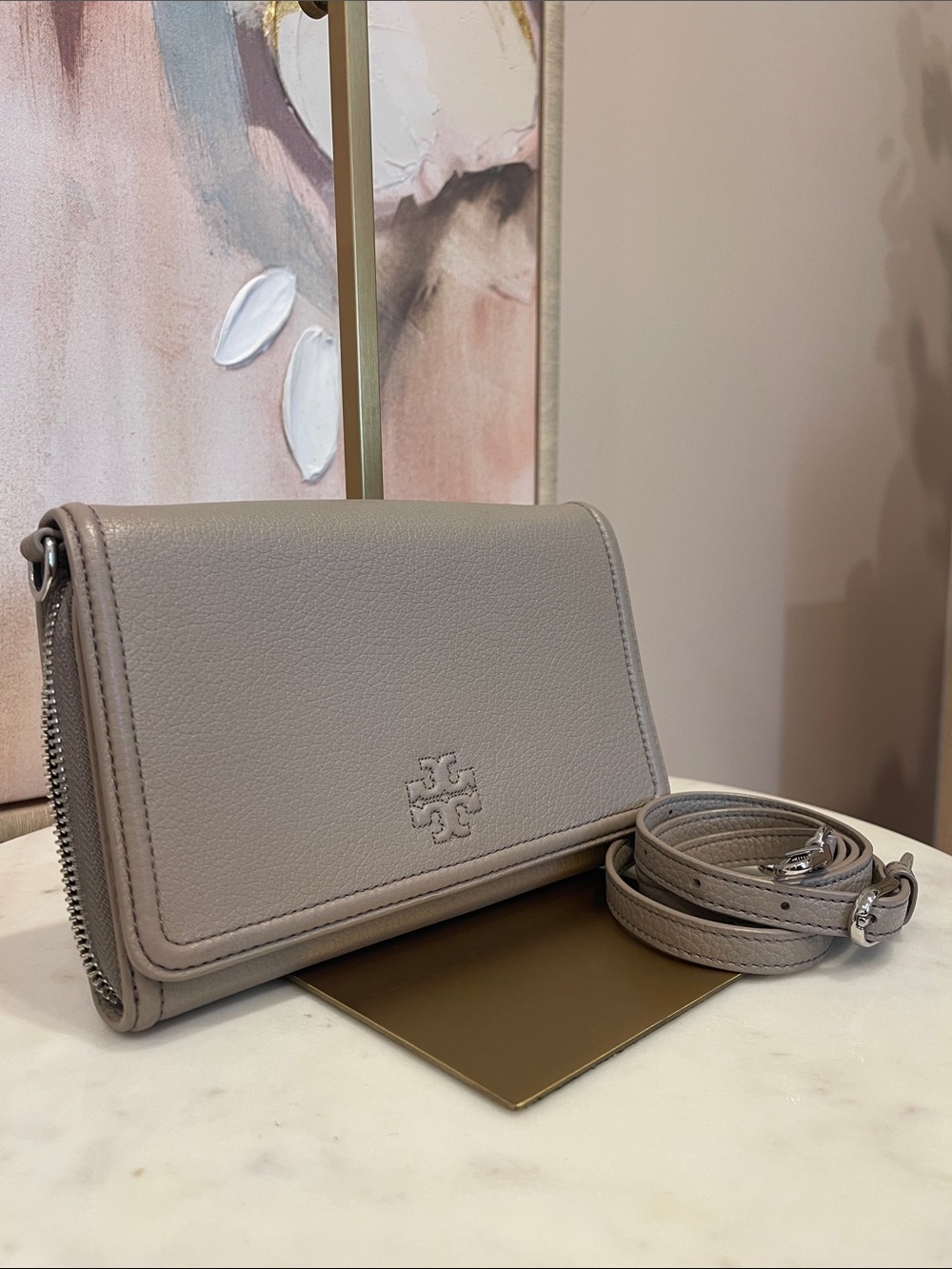 Tory Burch Taupe Pebbled Leather Crossbody - Picture 3 of 7